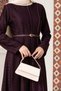 Piping Detailed Belted Lace Hijab Dress-Purple - 4