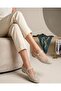 Beige Knitted Detailed Mary Jane Comfort Ballerinas with Elastic Buckle - 4