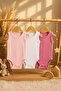 100% Cotton Natural Ribbed 3-Piece Baby Bodysuit Set with Straps and Snap Fasteners