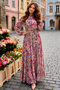 Printed Buttoned Hijab Dress A35091-Em Dried Rose - 4