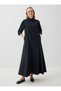 Shirt Collar Pleated Detailed Hijab Dress - Black -