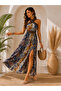 Summer Chic Women's Bohemian Ethnic Patterned Cross Collar Slit Long Summer Single Jersey Dress - 4