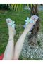 White Satin (Miley) Flip-Flop Heeled Slippers with Floral Detail - 3