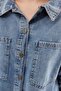 Women's Shirt Collar Double Pockets Oversize Cotton Ice Blue Jacket - 6