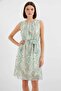 Women's Zero Sleeve Gathered Waist Patterned Chiffon Mint Dress - 5