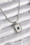 316L Steel Silver Color Italian Chain White Pearlescent Square Portrait Model Emerald Stone Detail Women's Necklace