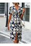 Women's short sleeve v neck floral pattern midi atlas dress - 2