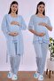 Adjustable Waist Elasticated Maternity Pajama Set with Dressing Gown Effortt - Blue