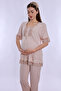 Adjustable Waist Detailed Maternity Pajama Set with Breastfeeding Feature Effortt - Beige - 8
