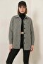 Women's Oversize Houndstooth Pattern Cotton Black and White Shirt - 7