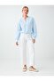 Light Blue Judge Collar Long Sleeve Striped Shirt - 2