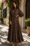 Printed Buttoned Hijab Dress A3001 Brown - 3