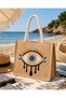Natural Jute Shopping, Shoulder, Arm, Beach Bag, Straw Colored with Evil Eye Embroidery 42X12X35 - 6