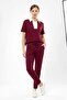 Women's Polo Collar Short Sleeve Garnished Tracksuit Set Claret Red - 2