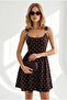Women's Brown Strap Bow Tie Side Zipper Polka Dot Mini Dress Elb-19002680 - 4