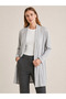 Women's Gray Melange Color Long Sleeve Basic Cardigan with Long Wide Collar