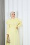 Belted Ruffle Detailed Hijab Terry Cotton Dress Yellow Hnt0314 - 6
