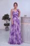 Women's Tie-Dye Patterned One-Shoulder Long Evening Dress with Floral Detail Green, Purple, Blue - 6