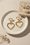 Double Heart Detailed Dangle Yellow Color Brass Women's Earrings - 6