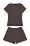 Premium - Neat Collection |   Brown Rib Textured Round Neck Modal Viscose Shorts Pajama Set - 5