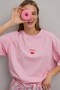 Women's Oversize T-Shirt Spicy Lips Printed Pink – Crew Neck, Comfortable Fit, 100% Cotton - 3