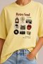 Women's Oversize T-Shirt Retro Soul Vibe Printed Yellow – Crew Neck, Comfortable Fit, 100% Cotton