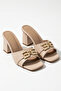 Mırev Women's Leather Thick Heeled Gold Buckle Square Toe Banded Daily Comfortable Use Heeled Slippers 8 cm - 2