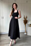 Elegant Square Neck Midi Flared Black Dress with Straps - 2