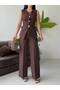 Asymmetrical Cut Design Buttoned Vest and Palazzo Trousers Two-Piece Set for Women - 6