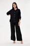 Women's Black Italian 100% Linen Lace Back Low-Cut Top and Bottom Linen Set 38 - 44 Size - 2
