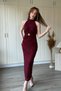Buy Accessory Detailed Halter Neck Glittery Midi Burgundy Dress - 3