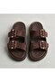 (Park Moda) Double Buckle Comfortable Daily Women's Slippers Brown - 6