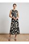 Women's Plus Size Black Cream Floral Pattern Sleeveless Midi Dress - 4