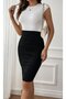 Women's Short Sleeve Crew Neck Double Color Skirt Shirred Short Diver Dress - 2