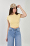 Women's Gathered Side Folded Sleeve T-Shirt - Light Yellow - 3