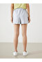 Navy Blue Striped Linen Blend Women's Shorts with Elastic Waist - 2