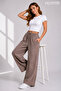 Women's Linen Blend Denim Patterned Wide Leg Summer Trousers - 3
