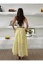 Women's Yellow Elastic Waist Scallop Maxi Skirt Nj134 - 7