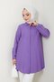 Women's Long Basic Purple Polo Collar Hijab Shirt Dress - 5