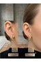 Gold Plated Croissant Earrings - Modern Stylish Design with Curved Pattern for Women - 2