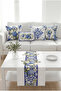 Villa Azzurra Floral Pattern Navy Blue White Beige 4 Throw Pillow Covers 1 Runner 5-Piece Set Throw Pillow Cover Set. Table Set Double-Sided Throw Pillow Cover Digital Printing - 6