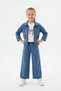 Blue Embroidered Zippered Jean Jacket and Trousers Girls' 3-Piece Set 24141 - 4