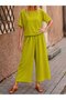 Women's Short Sleeve Boat Neck Blouse and Pants Two-Piece Set - 3