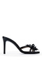Women's Genuine Leather Black Heeled Slippers