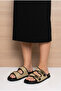 Whins Warge Women's Slippers Flat Bottom Buckle Straw Woven Black - 3