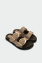 Holix Gold Buckle Detailed Beige Suede Slippers - 2