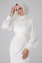 White Stoned Straight V-Neck Women's Evening Dress - 26195 - 3