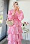 Premium Design Layered Guipure Imported Tulle Dress – Pink - 4