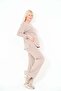 Maternity Side Zipper Long Sleeve High Waist Wide Leg Soft Touch Tracksuit Set Beige - 3