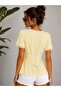 Women's Crew Neck Lace Detail Lace-Up Back Combed Cotton Blouse 28076 - 3